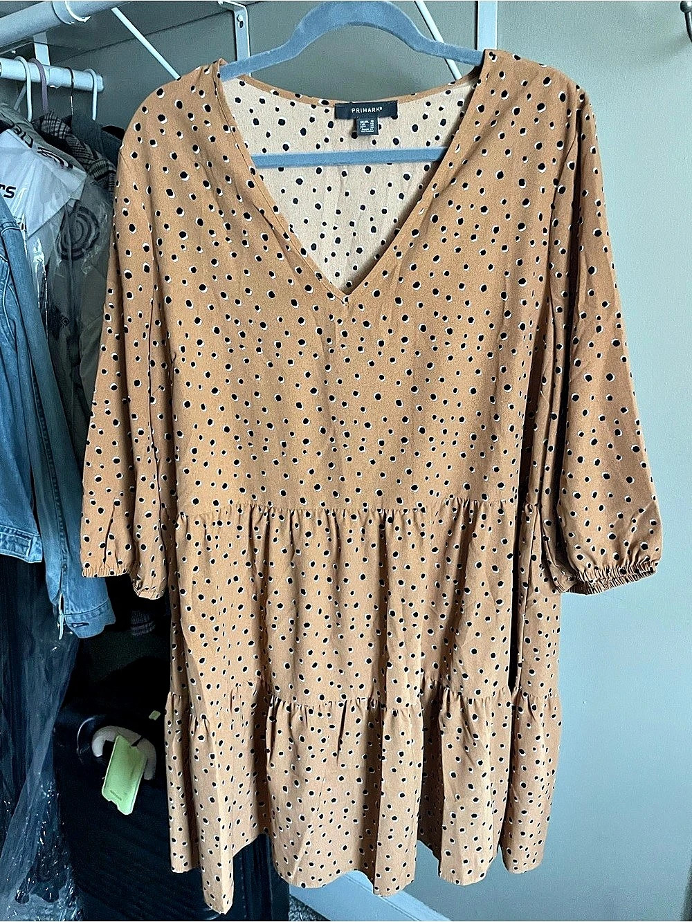 PRIMARK Polka Dot Mini Dress in Brown & Black Size 14 Like New